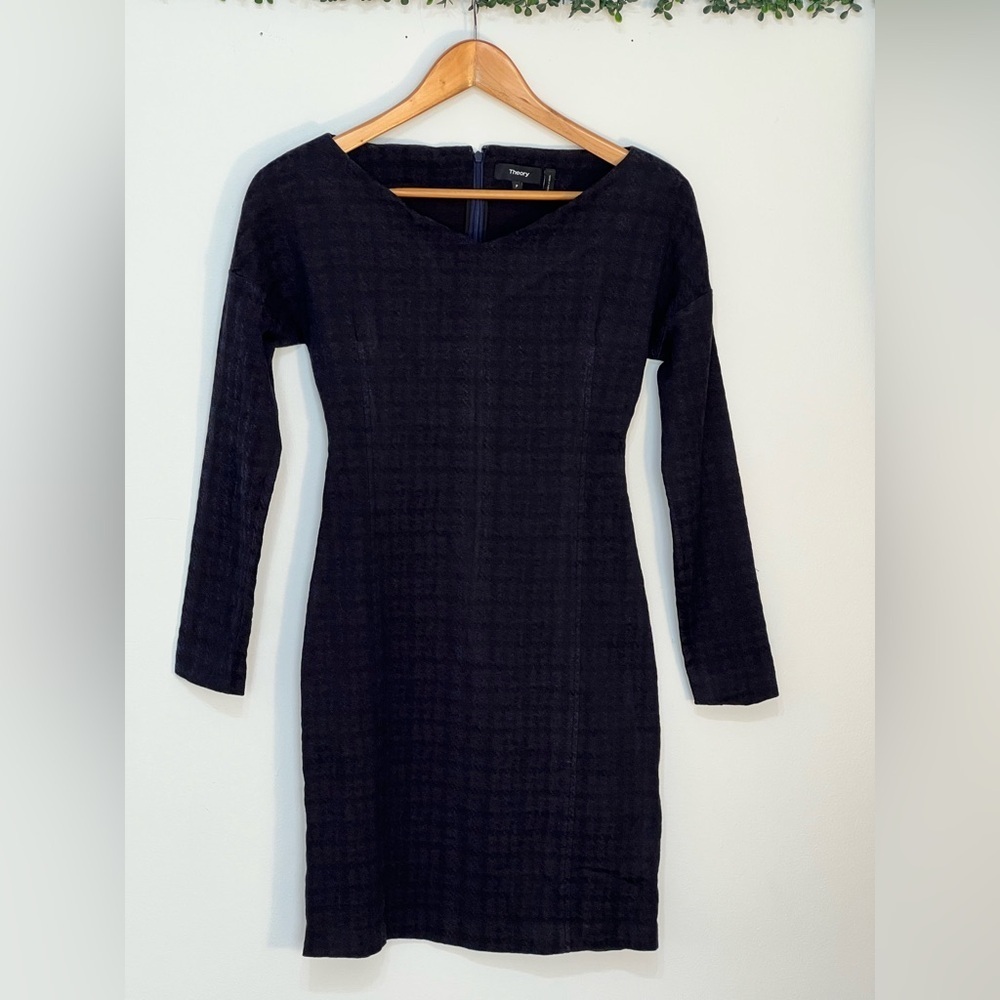 Theory Long Sleeve Houndstooth Jacquard Plaid Sheath Dress Dark Currant S Petite